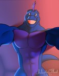 animal_genitalia anthro biceps fangs genital_slit genitals heterochromia looking_at_viewer male muscular pecs smile smiling_at_viewer solo spines teeth inlustriusghost donkey_kong_(series) nintendo bright_sight_(oc) kremling kritter_(kremling) scalie himbo absurd_res hi_res