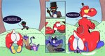 anthro big_butt bodily_fluids butt butt_grab cum cum_on_butt duo facesitting genital_fluids hand_on_butt male male/male possession purple_body red_body sitting_on_another slightly_chubby slim text mooncid mario_bros nintendo alfa_quinto_(character) humanoid kobold red_yoshi scalie yoshi english_text