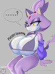 anthro barely_contained big_breasts bikini bikini_top bodily_fluids bored breasts clothing female solo sweat sweatdrop swimwear two-piece_swimsuit champchidi sega sonic_the_hedgehog_(series) blaze_the_cat domestic_cat felid feline felis mammal hi_res