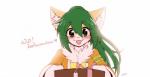 anthro blush breasts clothed clothed_anthro clothed_female clothing countershading female female_anthro fur green_eyes green_hair hair heart_symbol kemono looking_at_viewer smile solo text sollyz sundyz domestic_cat felid feline felis mammal thai_text translated