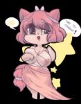 alpha_channel anthro areola big_breasts bow_(feature) breasts clothed clothing domestic_cat fangs felid feline felis female fur hair heart_eyes heart_symbol looking_at_viewer mammal nimonichi pink_body pink_fur pink_hair pink_tail smile solo standing star sugar_(gats) tail teeth text