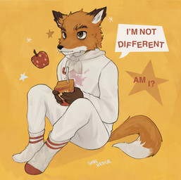 anthro apple cape cardigan clothing food footwear fruit fur green_eyes juice_box male orange_body orange_fur plant simple_background socks solo stain tail towel white_clothing young young_male gabehedge fantastic_mr._fox ash_fox_(fantastic_mr._fox) canid canine fox mammal red_fox true_fox hi_res