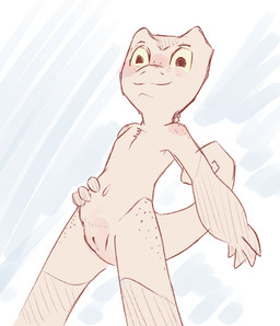 anthro casual_nudity female genitals looking_at_viewer looking_down low-angle_view solo spread_legs spreading vulva young tabloi aba_(tabloi) chameleon lizard reptile scalie hi_res