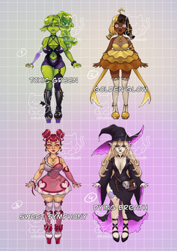 ahoge anime_style armwear bangs bdsm_gear big_breasts black_hair blonde_hair blush blush_lines body_blush bone boots bottomwear bow_accessory bow_ribbon bracelet breasts choker closed_smile clothing cowlick decollete dress ear_piercing eye_makeup eyebrows eyelashes eyelashes_through_hair facial_piercing fishnet_armwear fishnet_clothing fishnet_gloves fishnet_handwear fishnet_legwear fishnet_stockings fishnet_thigh_highs footwear freckles frilly frilly_clothing frilly_dress front_view gloves goblin_ears gold_(metal) gold_jewelry green_hair group hair handwear harness hat headgear headwear heart_necklace heart_on_cheek high_heels hotpants humanoid_pointy_ears jewelry latex leather leather_harness leg_markings legwear lip_piercing lips long_dress long_hair looking_at_viewer magic_user magical_girl_outfit makeup markings medium_length_hair melting melting_flesh mouth_closed multicolored_hair necklace necromancer nose_piercing not_furry piercing pigtails pink_hair platform_footwear platform_heels plunging_neckline pointy_ears ponytail prosthetic prosthetic_arm prosthetic_limb shoes short_dress short_hair shorts side_ponytail skirts skull slim slime slime_in_hair slimy_skin small_waist smile socks space_buns spiked_bracelet spikes split_skirt standing star-shaped_pupil star_(shape) star_eyes starry_eyes stockings tattoo tattoo_on_thigh thick_bottom_lip thick_eyebrows thick_lips thick_thighs thigh_boots thigh_gap thigh_highs thigh_markings thigh_socks thin_calves thin_eyebrows thin_legs thin_thighs translucent translucent_clothing translucent_hair two_tone_hair wide_hips witch witch_hat conditional_dnp nikoyishi cupid elf humanoid 2025 absurd_res hi_res shaded