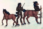 anthro black_hair black_hooves brown_body brown_clothing brown_fur clothing feral fur gun hair hooves male ranged_weapon rifle simple_background uniform weapon white_background kaitycuddle equid equid_taur equine equine_taur horse horse_taur mammal mammal_taur taur