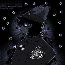 abstract_background alternative_fashion anthro beanie black_background black_hair clothing emo explosive_sign fur grey_body grey_fur hair hat headgear headwear hoodie logo_on_hoodie male pupils simple_background smile smirk solo star topwear white_eyes ghost510 rotor_(ghost510) felid feline mammal 1:1 half-length_portrait hi_res portrait