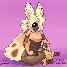 anthro blush bodily_fluids cum cum_on_hand fluffy genital_fluids male masturbation one_eye_obstructed sitting solo sweat wallkisser taro_(welwraith) arthropod insect lepidopteran moth 1:1