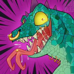 anthro bodily_fluids facial_piercing green_body green_scales head_spikes looking_at_viewer male mouth_piercing neck_piercing nose_piercing piercing purple_spikes saliva scales solo spikes spikes_(anatomy) tongue tongue_out tongue_piercing yellow_sclera hellagator goat_(movie) sony_corporation sony_pictures modo_olachenko komodo_dragon lizard monitor_lizard reptile scalie 1:1 2025 digital_media_(artwork) hi_res