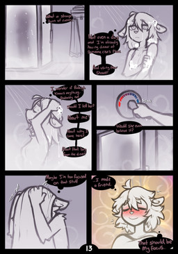 5_fingers ahoge anthro bathing blush drying eyebrow_through_hair eyebrows female fingers hair inner_monologue linked_thought_bubble name_in_inner_monologue nipples showering solo steam suds text thinking thought_bubble towel translucent translucent_hair mewgle lucy_(mewgle) deer mammal 2025 comic english_text hi_res