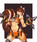 abs breasts brown_hair clothed clothing female hair midriff muscular muscular_female muscular_humanoid navel red_eyes solo under_boob ogami arc_system_works blazblue makoto_nanaya animal_humanoid humanoid mammal mammal_humanoid rodent rodent_humanoid sciurid sciurid_humanoid tree_squirrel_humanoid 2013 hi_res