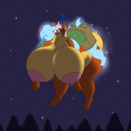 anthro areola big_areola big_breasts big_butt breasts butt carrying_another duo female floating holding_character huge_areola huge_breasts huge_butt hyper hyper_breasts night nipples nude nude_anthro nude_female question_mark tomodachi_smash_(artist) daisy_(tomodachi_smash) maynor canid canine canis deer domestic_dog ghost mammal spirit 1:1 hi_res