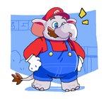anthro blue_clothing blue_eyes blue_overalls brown_eyebrows brown_facial_hair brown_mustache clothing eyebrows facial_hair feet gloves handwear male mustache open_mouth overalls overweight overweight_anthro overweight_male proboscis_(anatomy) red_clothing red_shirt red_topwear shirt solo tail teeth topwear trunk_(anatomy) white_clothing white_gloves white_handwear pawplants mario_bros nintendo super_mario_bros_wonder elephant_mario mario elephant elephantid mammal proboscidean 2023 digital_media_(artwork)