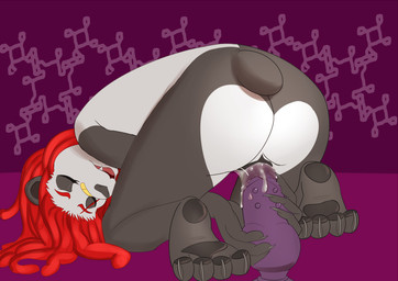 4_toes abstract_background anthro bandage biped black_body black_fur butt butt_heart claws dildo dildo_in_vagina dildo_insertion dildo_sitting dreadlocks eyes_closed feet female fur genitals hair long_hair moan nude open_mouth paws penetration rear_view red_hair sex_toy sex_toy_in_vagina sex_toy_insertion simple_background soles solo toe_claws toes vaginal vaginal_penetration vulva white_body white_fur thebravelittle bear giant_panda mammal 2015