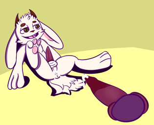 anthro balls bodily_fluids butt cum cum_in_vagina cum_inside disembodied_penis duo erection fur genital_fluids genitals hair intersex long_ears male maleherm nude open_mouth penis simple_background smile solo_focus teeth tongue vulva white_body white_fur not_safe_for_reality hare lagomorph leporid mammal 2016 absurd_res hi_res