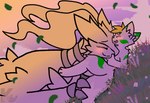 ambiguous_gender anthro duo eyes_closed feral grass hug leaf lying on_back outside plant smile white_body kangwolf nintendo pokemon canid canine fox generation_5_pokemon legendary_pokemon mammal pokemon_(species) reshiram 2025 hi_res