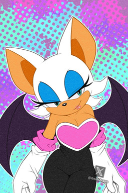 anthro blue_eyeshadow breasts cleavage clothed clothing curvy_figure eyeshadow female fur gloves green_eyes handwear lipstick makeup pink_lipstick solo white_body white_fur wings genyacero sega sonic_the_hedgehog_(series) rouge_the_bat bat mammal 2026 2:3 hi_res