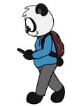 anthro backpack clothed clothing electronics fur male overweight phone smile solo young young_anthro pokefound da_silva jun_(pokefound) bear giant_panda mammal 4:5