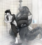 anthro balls bathing black_body black_fur black_hair breasts duo female female_penetrated floppy_ears fur genitals grey_body grey_scales hair male male/female male_penetrating male_penetrating_female one_leg_up overweight overweight_anthro overweight_male penetration penile penile_penetration penis_in_pussy raised_leg scales sex sharp_teeth shower shower_sex showering standing standing_sex tail teeth thick_tail vaginal vaginal_penetration water wet doctordj sarah_(wheresmysocks) alligator alligatorid border_collie canid canine canis collie crocodilian domestic_dog herding_dog mammal pastoral_dog reptile scalie sheepdog hi_res