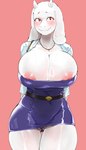 2024 4:7 absurd_res anthro areola big_breasts blush boss_monster_(undertale) breasts butt_from_the_front cleavage clothed clothing female hi_res huge_breasts jewelry mature_female mdthetest necklace nipple_slip nipples panties red_eyes solo thick_thighs toriel undertale_(series) underwear white_body