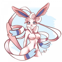 accessory anthro anthrofied biped blue_eyes bow_ribbon bow_tie breasts ears_up female fluffy fluffy_tail fur hair_accessory hair_bow hair_ribbon long_ears looking_at_viewer pink_body pink_ears pink_fur pink_tail pokemorph pose raised_tail ribbons simple_background smile solo standing tail thick_thighs year snorly nintendo pokemon eeveelution generation_6_pokemon pokemon_(species) sylveon 1:1 2021 dated digital_drawing_(artwork) digital_media_(artwork) hi_res portrait shaded signature three-quarter_portrait