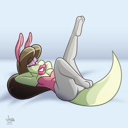 anthro bunny_costume clothing costume female hair lipstick makeup solo jamearts catherine_basil-lisk lizard reptile scalie 1:1 hi_res