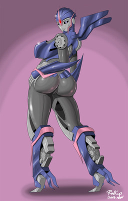 anus big_butt blue_eyes breasts butt female genitals glowing glowing_eyes looking_at_viewer looking_back machine not_furry simple_background solo standing thick_thighs vulva redkup hasbro takara_tomy transformers transformers:_prime transformers_aligned_continuity arcee cybertronian humanoid robot 2016 hi_res