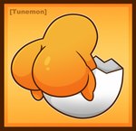 big_butt border butt butt_focus climbing egg egg_yolk eggshell food glistening glistening_butt huge_butt male not_furry orange_border simple_background solo yellow_background yellow_body yellow_butt tunemon gudetama food_creature hi_res