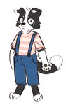 anthro asnnonaka black_body black_ears black_fur black_nose blue_clothing blue_overalls border_collie canid canine canis cheek_tuft clothed clothing collie colored_sketch domestic_dog facial_spots facial_tuft floppy_ears front_view full-length_portrait fur head_tuft herding_dog hi_res looking_at_viewer male mammal mouth_closed overalls pastoral_dog pattern_clothing pattern_topwear pink_clothing pink_topwear portrait sheepdog simple_background simple_eyes sketch solo spots spotted_face standing striped_clothing striped_topwear stripes topwear tuft unsigned white_background white_body white_ears white_fur white_spots