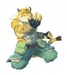 abs anthro biceps bottomwear clothed clothing fur kemono male muscular muscular_anthro muscular_male pants pecs solo stripes topless lowerkuo felid mammal pantherine tiger 2018 digital_media_(artwork) hi_res