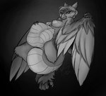 anthro avian_feet belly big_belly chameleon_tail female female_pred solo squirming vore winged_arms wings flophelia avian bird chameleon hybrid lizard reptile scalie monochrome