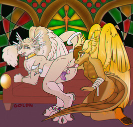 amethyst_(gem) anatomically_correct anatomically_correct_balls anatomically_correct_genitalia animal_genitalia animal_penis anklet anthro anus backsack ball_suck ball_worship balls bandage barefoot body_worship bracelet breasts brown_body brown_hair butt castration castration_play cheek_tuft claws cock_and_ball_torture collar countershade_face countershade_feet countershade_fur countershade_legs countershade_neck countershade_tail countershade_torso countershading cuff_(restraint) detailed_background duo erection exposed_testicle eyebrows eyelashes facial_tuft feather_hair feathered_wings feathers feet female finger_claws fingers fur furniture gem genital_mutilation genital_torture genital_worship genitals gold_(metal) gold_ear_piercing gold_jewelry gold_nipples gold_wings gore gore_focus gradient_penis hair head_wings horn jewelry knot knotted_penis male male/female markings multi_wing multicolored_body mutilation nipples nude open_mouth oral pawpads penile penis penis_backwards perineum piercing pseudo_hair purple_eyes restraints ridged_penis scales scenery sex silver_(metal) silver_jewelry small_breasts sofa sofa_sex spread_wings stained_glass stud_ear_ring sucking tail tail_cuff tail_feathers tail_feathers_tuft tail_tuft tan_body tan_wings teeth toe_claws toes tongue tuft unusual_wing_placement vas_deferens vein veiny_balls white_wings window wings wrapped_arms wrappings yellow_eyes goldnamaterasu mythology nirun_(admiral-sabree) yaharon_(admiral-sabree) dragon feathered_dragon feathered_scalie mythological_creature mythological_scalie scalie digital_media_(artwork) hi_res
