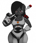 anthro black_hair female front_view hair looking_at_viewer red_eyes solo kloudmutt hasbro my_little_pony ratchet_and_clank sony_corporation sony_interactive_entertainment nila nilapony equid equine horse mammal 2013 5:6 crossover digital_media_(artwork) hi_res