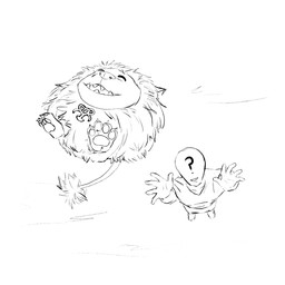 ambiguous_gender claws duo feral fur male midair pawpads paws simple_background smile white_background unknown_artist disney kingdom_hearts square_enix anon human mammal pricklemane_(kingdom_hearts) 1:1 hi_res monochrome