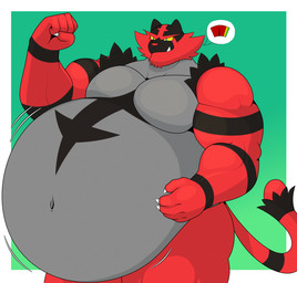 anthro belly big_belly flexing green_eyes hand_on_belly male muscular muscular_arms muscular_male navel pecs solo yellow_sclera hidi nintendo pokemon felid feline generation_7_pokemon incineroar mammal pantherine pokemon_(species) tiger hi_res