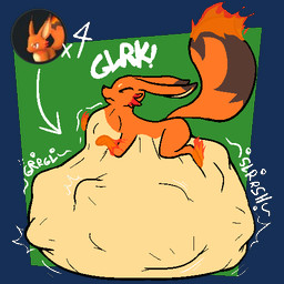 abdominal_bulge ambiguous_gender ambiguous_pred belly big_belly countershade_belly countershading feral feral_pred feral_prey fire flaming_paw flaming_tail fur huge_belly hyper hyper_belly lying multiple_prey on_front orange_body orange_fur prey_count quadruped rumbling_stomach solo struggling struggling_prey swallowing tail vore storebrandgenerics palworld pocketpair foxparks pal_(species) 1:1 2024 digital_drawing_(artwork) digital_media_(artwork)