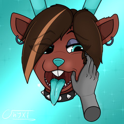 anthro antlers blue_eyes blue_nose blue_tongue bodily_fluids brown_body brown_fur brown_hair buckteeth disembodied_hand ear_piercing ear_ring female fish_hooking front_view fur hair horn open_mouth piercing ring_piercing saliva saliva_on_tongue solo teeth tongue tongue_out onyxmeow deltarune undertale_(series) dess_holiday deer mammal 1:1 absurd_res hi_res