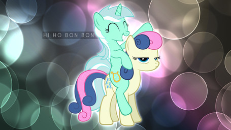 blue_eyes cutie_mark duo eyelashes eyes_closed female feral fur glowing hair horn humor long_hair multicolored_hair open_mouth orb outline pose quadruped riding sitting smile standing straddling tail teeth text two_tone_hair unimpressed clockwork65 friendship_is_magic hasbro my_little_pony mythology bonbon_(mlp) lyra_heartstrings_(mlp) earth_pony equid equine horse mammal mythological_creature mythological_equine pony unicorn 16:9 english_text hi_res widescreen