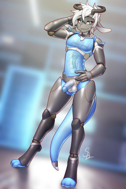 anthro balls genitals joints looking_at_viewer machine male metallic_body nude penis solo translucent translucent_body nariikhan robot robot_anthro hi_res