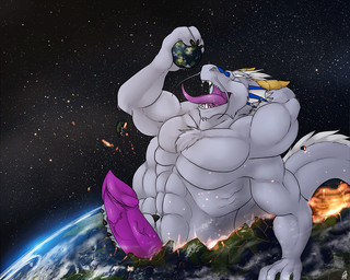 4_arms abs anthro cosmic_background destruction ear_frill erection eyes_closed frill_(anatomy) fur genitals grey_body grey_fur hair holding_planet horn macro male male_anthro multi_arm multi_limb muscular muscular_anthro muscular_male nude open_mouth pecs penis planet planet_destruction purple_penis purple_tongue solo space space_background star tongue tongue_out vein veiny_penis white_frill white_hair yellow_horn solaxe_(artist) mythology dragon furred_dragon furred_scalie mythological_creature mythological_scalie scalie 5:4