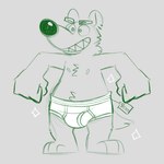 anthro big_nose briefs bulge clothing grey_background male money open_mouth price_tag simple_background smile solo sparkles standing teeth_showing text tighty_whities underwear white_briefs white_clothing white_underwear goronic 1:1 full-length_portrait hi_res portrait