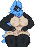 anthro beak big_breasts black_body black_eyes black_fur blue_eyes blue_hair bottomless breasts clothed clothing feathered_wings feathers female fur hair huge_breasts long_hair looking_at_viewer mature_anthro mature_female nipples non-mammal_breasts non-mammal_nipples simple_background smile solo sweater sweater_only tan_clothing tan_sweater tan_topwear thick_thighs topwear topwear_only wide_hips wings yellow_sclera azimuth486 undertale undertale_(series) undertale_yellow martlet_(zenith_form) avian bird 3:4 absurd_res digital_media_(artwork) hi_res