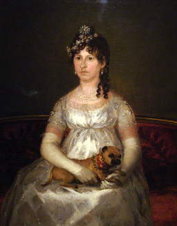 5_fingers ambiguous_gender clothed clothed_female clothed_human clothing domestic_pet duo female feral fingers fully_clothed fully_clothed_female fully_clothed_human hair historical_european_clothing human_focus looking_at_viewer mouth_closed realistic francisco_goya canid canine canis domestic_dog human mammal 1806 19th_century absurd_res ancient_art formal_art hi_res oil_painting_(artwork) painting_(artwork) portrait shaded traditional_media_(artwork) traditional_painting_(artwork)