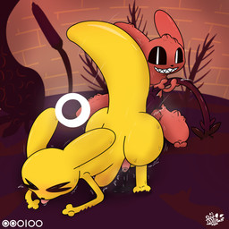 2_toes 3_fingers abdominal_bulge all_fours anal anal_penetration animal_genitalia arched_back balls barely_visible_balls barely_visible_genitalia barely_visible_penis barely_visible_sheath biped bipedal_feral black_sclera blurred_background blush blush_lines bodily_fluids clenched_eyes darkened_sheath directed_motion_outline directional_arrow drooling duo ears_back eyes_closed feet feral fingers food_pips_(rain_world) gameplay_mechanics genital_fluids genitals glistening glistening_back glistening_body glistening_ears glistening_skin glistening_tail glistening_thighs glowing grass gui holding_object hunger_bar improvised_sex_toy leaking_precum logo long_sex_toy looking_at_viewer looking_pleasured male male/male motion_blur motion_lines motion_onomatopoeia musk noodle_arms object_in_ass object_insertion on_grass on_ground onomatopoeia path_lines penetration penis pivoted_ears plant popcorn_plant precum precum_on_ground precum_puddle pupils raised_tail red_body saliva sex sex_toy sex_toy_in_ass sex_toy_insertion shaking sharp_teeth sheath shivering slit_pupils sound_effects sweat sweatdrop sweaty_body sweaty_legs sweaty_thighs tail teeth text toes tongue tongue_out toying_partner tremble_lines trembling triangle_nose white_pupils wide_tail yellow_body dstitan rain_world videocult hunter_(rain_world) monk_(rain_world) mammal rot_(rain_world) slugcat 1:1 2026 absurd_res artist_logo artist_name colored digital_drawing_(artwork) digital_media_(artwork) english_description english_text hi_res shaded signature