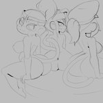 anthro female female/female group looking_at_viewer looking_back the_heking_(artist) bloons_tower_defense ninja_kiwi admiral_brickell adora_(bloons) sauda_(bloons) haplorhine mammal monkey primate 1:1 hi_res monochrome sketch