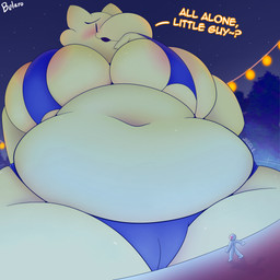 anthro areola belly big_belly big_breasts bikini blush breasts camel_toe cleavage clothed clothing comfy curvy_figure duo extreme_size_difference female huge_breasts jiggling looming macro micro navel open_mouth organs overweight panties pool size_difference slightly_chubby slosh smile squish stomach swimwear text thick_thighs topwear two-piece_swimsuit underwear voluptuous wide_hips wobble belaro patti aquatic fish humanoid shark 1:1 absurd_res digital_media_(artwork) hi_res