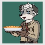 adolescent anthro blue_eyes border clothed clothed_anthro clothed_male clothing food fur gloves grey_body grey_border grey_fur hair handwear holding_object male male_anthro military_uniform multicolored_body multicolored_fur open_mouth pastry pie short_hair solo standing three-quarter_view two_tone_body two_tone_fur uniform white_body white_fur white_hair young young_anthro young_male thopsico cyberconnect2 fuga:_melodies_of_steel little_tail_bronx britz_strudel canid canine caninu canis dobermann domestic_dog mammal pinscher 1:1 2024 cel_shading digital_drawing_(artwork) digital_media_(artwork) half-length_portrait hi_res pixel_(artwork) portrait shaded