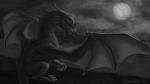 16:9 2019 4k absurd_res claws digital_media_(artwork) dragon european_mythology feral floverale-hellewen greyscale hi_res horn membrane_(anatomy) membranous_wings monochrome mythological_creature mythological_scalie mythology night open_mouth outside scales scalie solo spines tail teeth tongue western_dragon widescreen wings