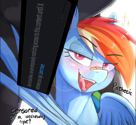 Rating: e
ID: 5745413
Date: 2025-07-30 19:01:04 -0400
Status: active
Score: 134
bandage blue_body blue_fur bodily_fluids censored dialogue duo english_text equid equine eyebrows eyelashes female feral friendship_is_magic fur hair half-closed_eyes hasbro long_hair looking_at_viewer male male/female mammal multicolored_hair my_little_pony mythological_creature mythological_equine mythology narrowed_eyes open_mouth pegasus purple_eyes rainbow_dash_(mlp) rainbow_hair saliva talking_feral teeth text tongue tongue_out united_kingdom_online_safety_act_2023 welost wings x_(social_media) post #5745413