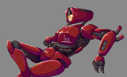 1_eye armored_body grey_background half-closed_eyes lidded_eyes machine mouthless narrowed_eyes noseless not_furry red_body relaxing simple_background sitting solo unknown_artist new_blood_interactive ultrakill v2_(ultrakill) humanoid robot robot_humanoid digital_drawing_(artwork) digital_media_(artwork)