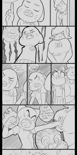 angry anthro big_breasts bodily_fluids bottomwear breast_grab breasts camera clothing female fur group hand_on_breast heart_symbol horn open_mouth photographs skirt sparkles sweat text drockdraw cartoon_network miracle_star the_amazing_world_of_gumball chun-ni darwin_watterson gumball_watterson kiki_(miracle_star) nicole_watterson aquatic bovid caprine cyprinid cypriniform felid fish goat goldfish mammal comic english_text hi_res monochrome mother_(lore) mother_and_child_(lore) mother_and_son_(lore) parent_(lore) parent_and_child_(lore) parent_and_son_(lore) son_(lore)